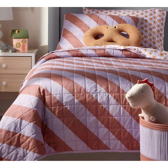 Twin Striped Kids' Quilt Purple/Brown - Box Stitch Microfiber - Pillowfort - Picture 5 of 8